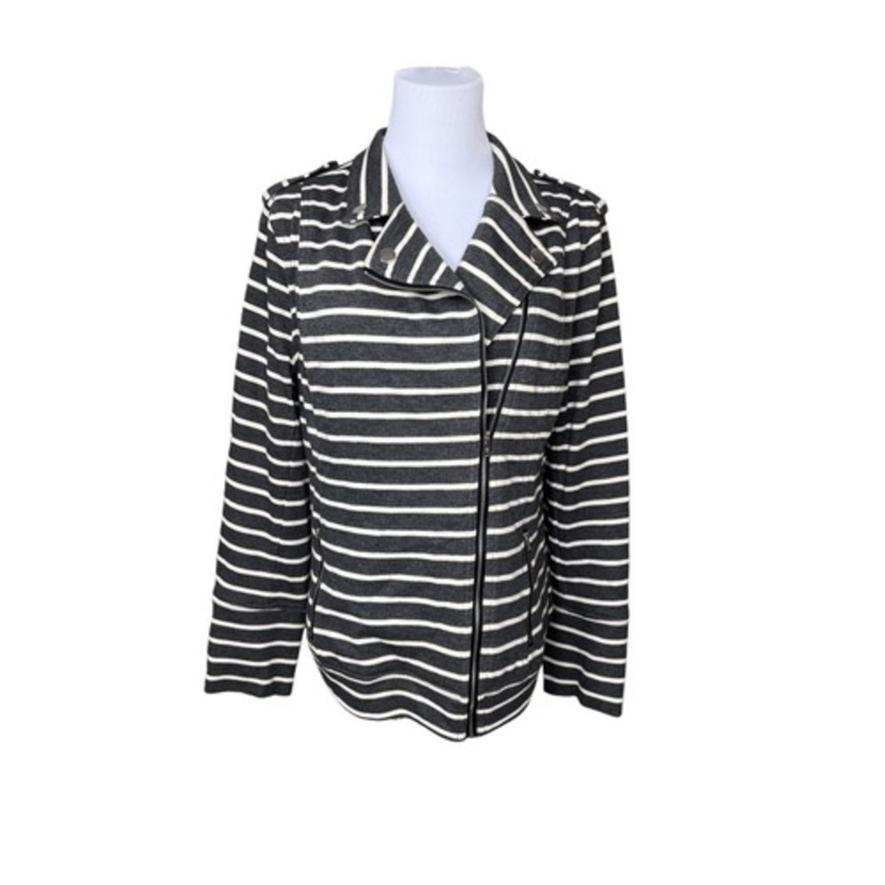 Pixley by Stitch Fix Grey Striped Military Moto Zipper Jacket‎ XL Asymmetrical